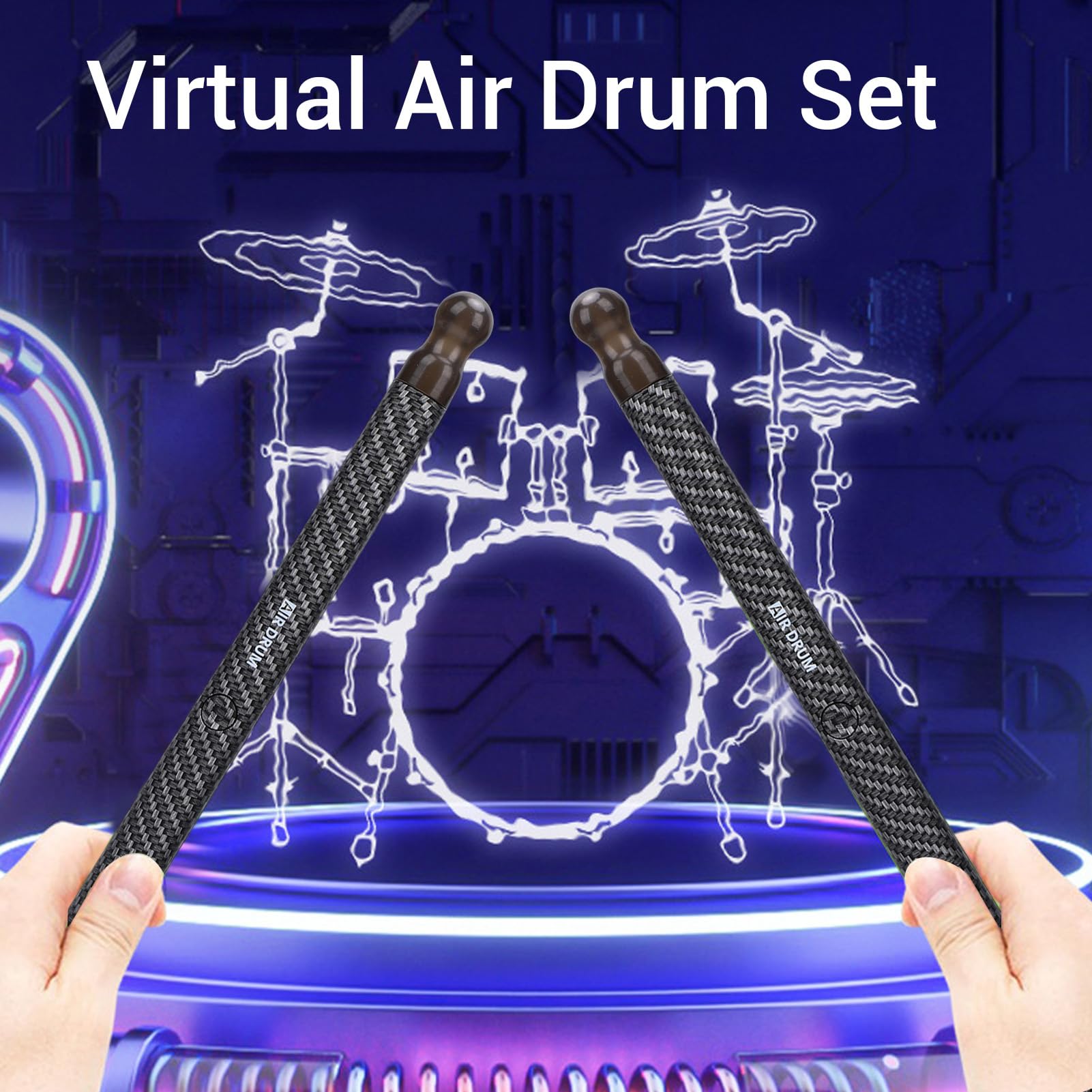Fabater Air Drumsticks, Virtuelles Elektronisches Schlagzeug-Set, Tragbares Übungs-Schlagzeug mit Pedalen, 3D-Bewegungserkennungs-E-Drum-Set für Erwachsene und auf Partys