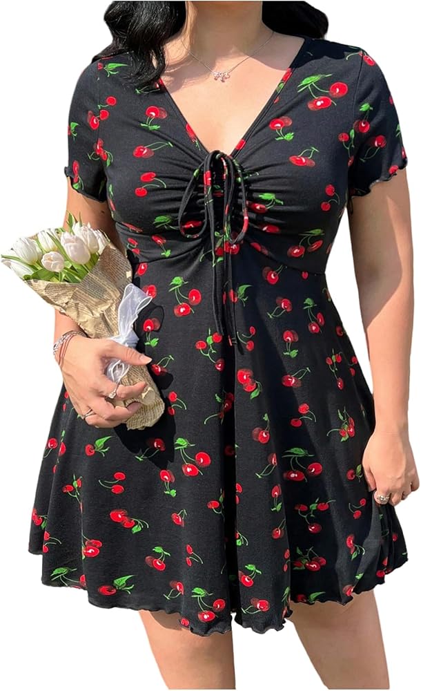 knee length dresses for ladies Cherry Print Tiered Mini Dress – Ragstock main image 0
