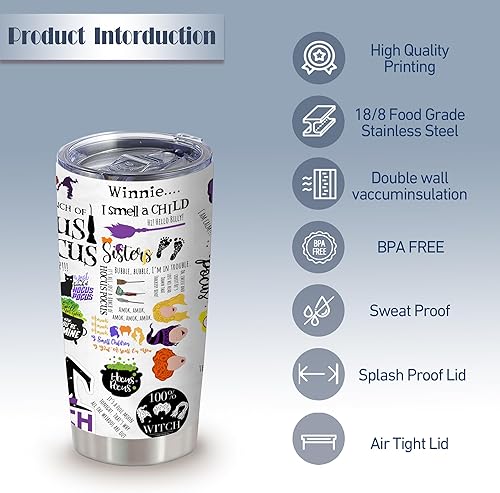 Miniatura 2 de ATHAND Vaso de Hocus Pocus, regalo para niños, vasos de café de Halloween de 20 onzas, películas de terror, regalo para fanáticos de las hermanas