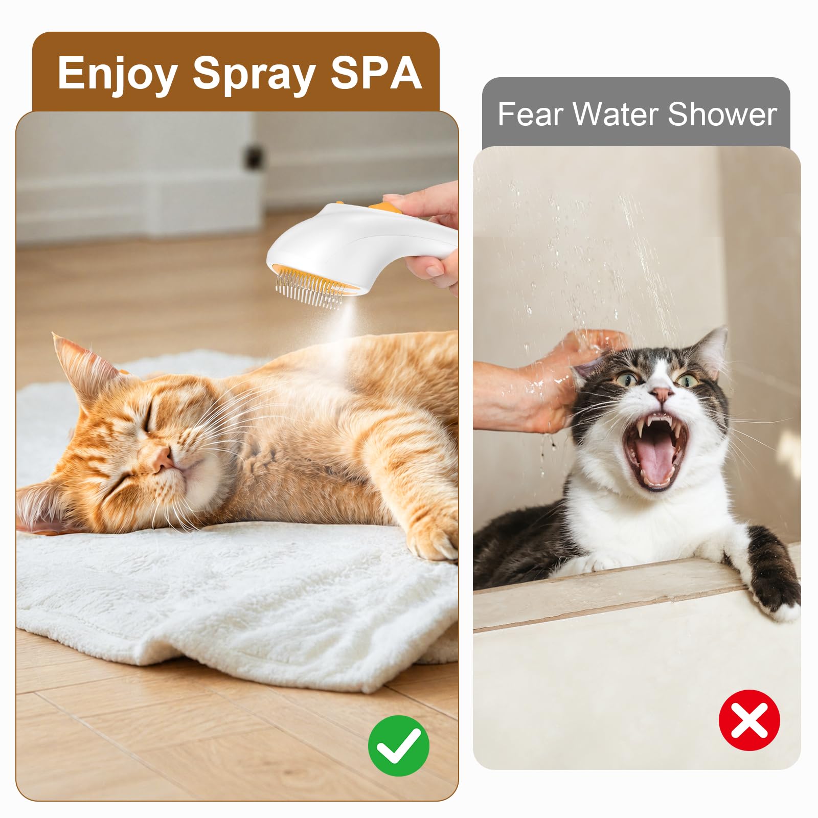 Euqvunn Brosse Vapeur pour Chat avec Bouton de Déverrouillage, [Design Ultra-Silencieux/Poignée Confortable] Brosse Chat Vapeur Brosse Chien Vapeur Rechargeable pour Chats, Chiens, Lapins(Jaune)