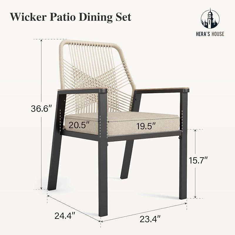 HERA'S HOUSE Patio Dining Chairs, Set of 6, Wrought Iron & Rattan, Beige image 6