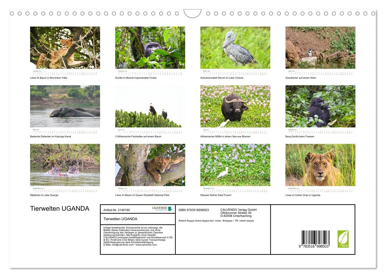 Tierwelten UGANDA (Wandkalender 2026 DIN A3 quer), CALVENDO Monatskalender: Tierwelten Uganda – Afrikas faszinierende Tierwelt in Bildern