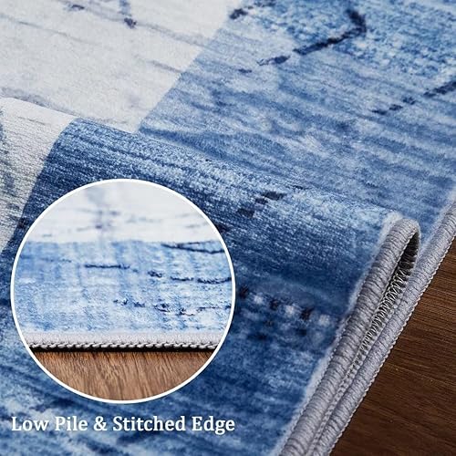 Miniatura 4 de Bordered - Alfombras modernas, antideslizante, de perfil bajo, lavable, tapete pequeño para interiores, de terciopelo geométrico grueso, alfombra