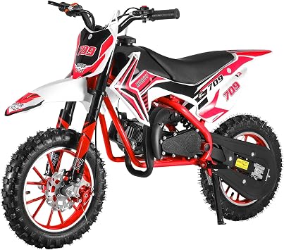 49CC Dirt Bike, Kids Dirt Bike, 2-Stroke Dirt Bike for Kids,Gas Power Pocket Rocket Bike, Mini Bike Gas Powered, Off Road Mini Motorcycle Max Load 330Lbs, Speeds Up to 25MPH Red