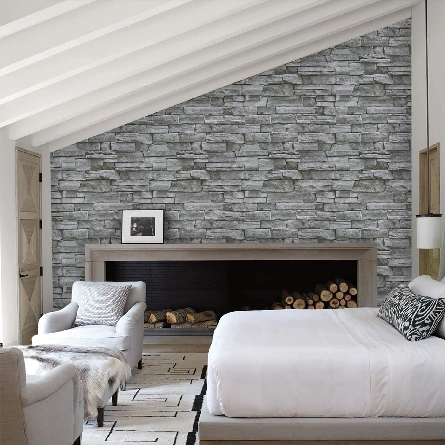 HeloHo Grey Stone Brick Wallpaper 393.7"X17.71" Peel and Stick Wallpaper 3D Textured Self Adhesive Removable Wallpaper Kitchen Backsplash Wallpaper for Bathroom Living Room Bedroom