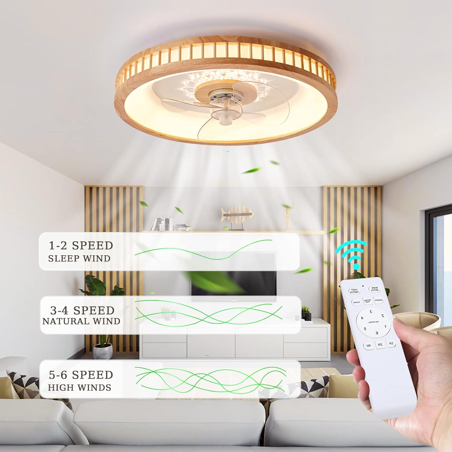 YUEGOO Ceiling Fans with Lamps,Ceiling Fan with Led Lamp Reversible 6 Speed Timer Ceiling Fan with Lighting Adjustable Tricolor Temperature Ceiling Fans with Lights and Remote Control/D