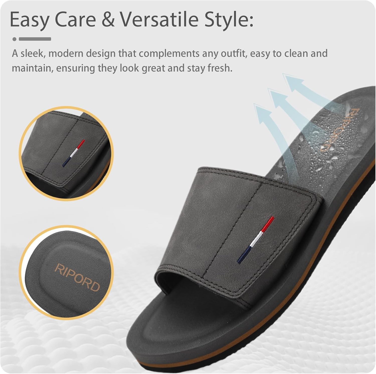 Mens Adjustable Slides Sandals Slip On Sandals Comfortable Athletic Anti-Slip Slides 11 Grey image 4 of 9 B0CWRD669L