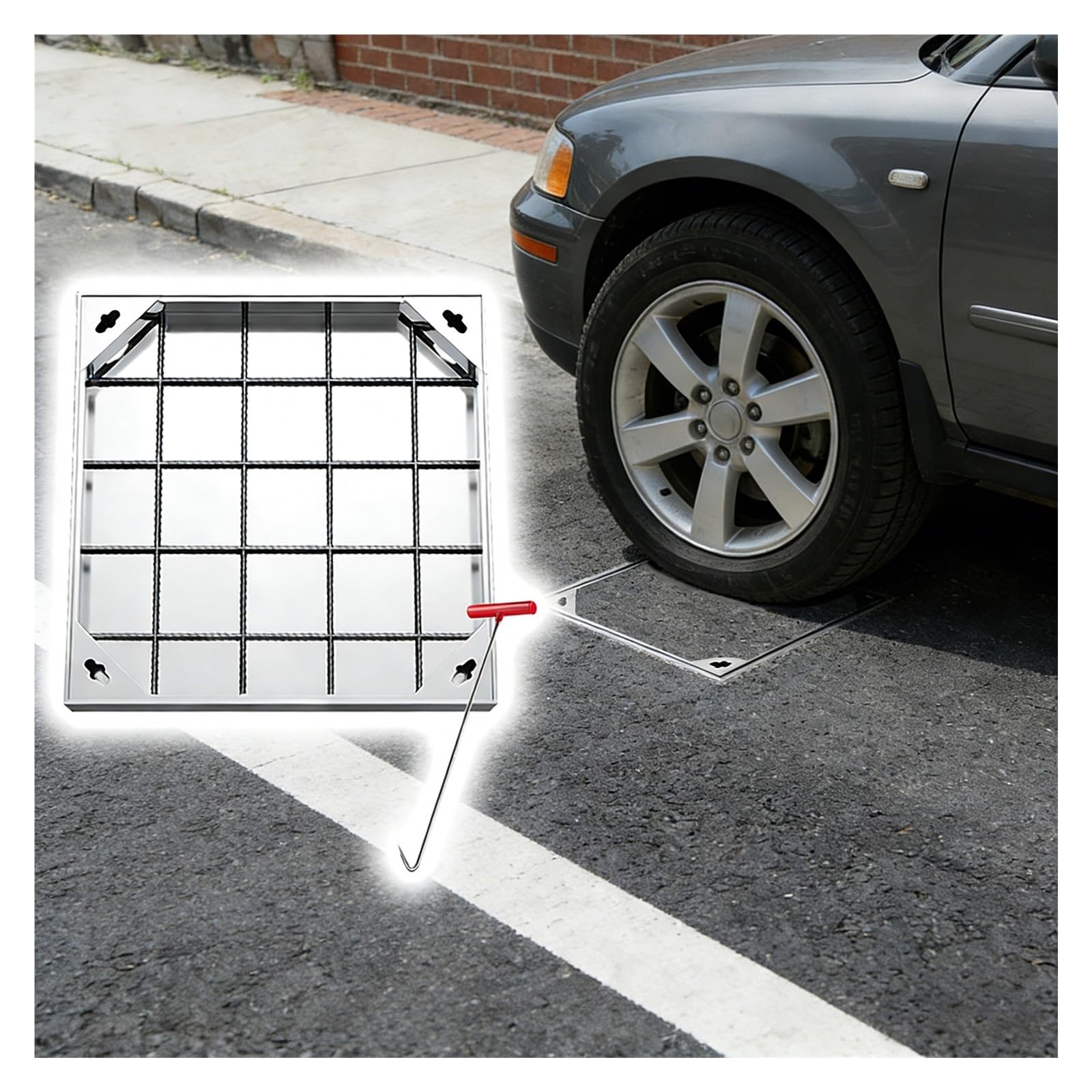 FCXWEVR 304 Stainless Steel Manhole CoverRemovable Septic Tank Lid Metal Inspect Well Cover for Driveway & Yard (20x28 in)