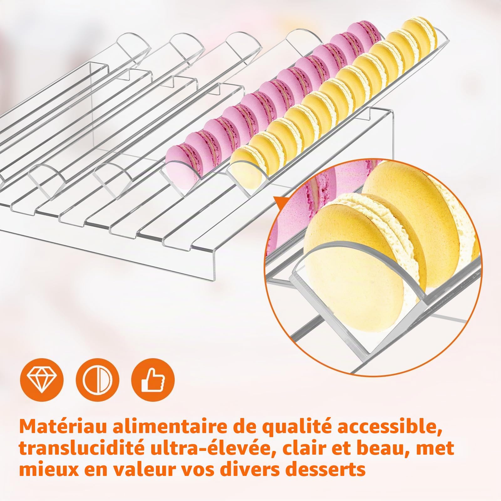 BAOSHISHAN Présentoir à macarons Plateau à macarons en acrylique avec 6 fentes Plateau à biscuits transparent pour fête, mariage, boulangerie, pâtisserie, boutique de desserts
