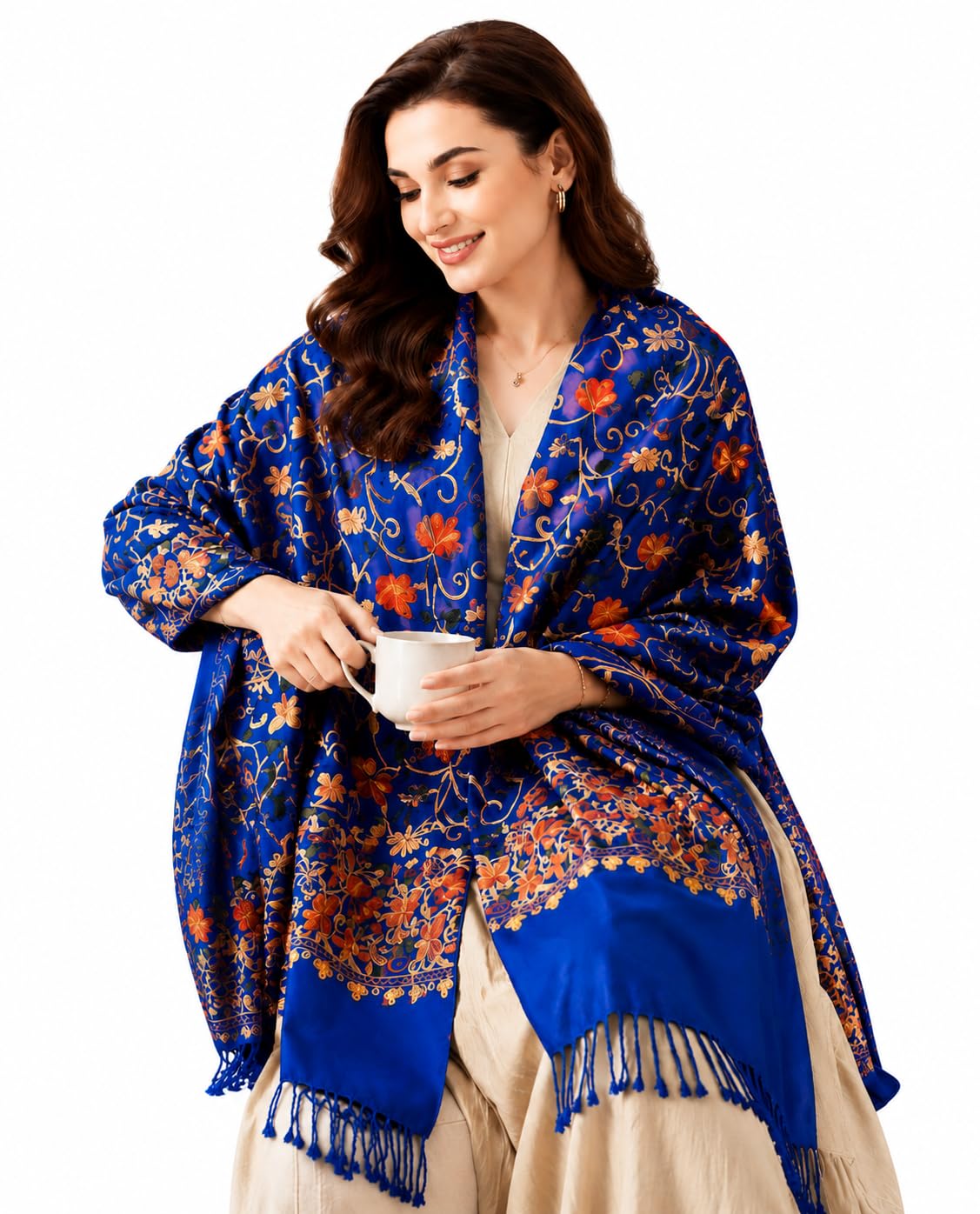 weavers villa Designer Acrylic Kashmiri Shawl Embroidery Stole, 70cm x 200cm-picture-14