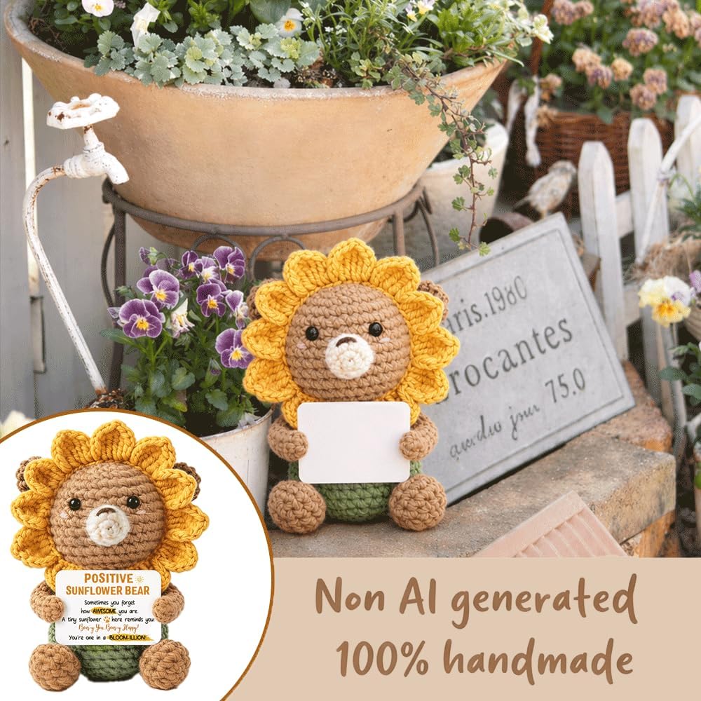 Positive Sunflower Bear Crochet Animal Appreciation Gifts