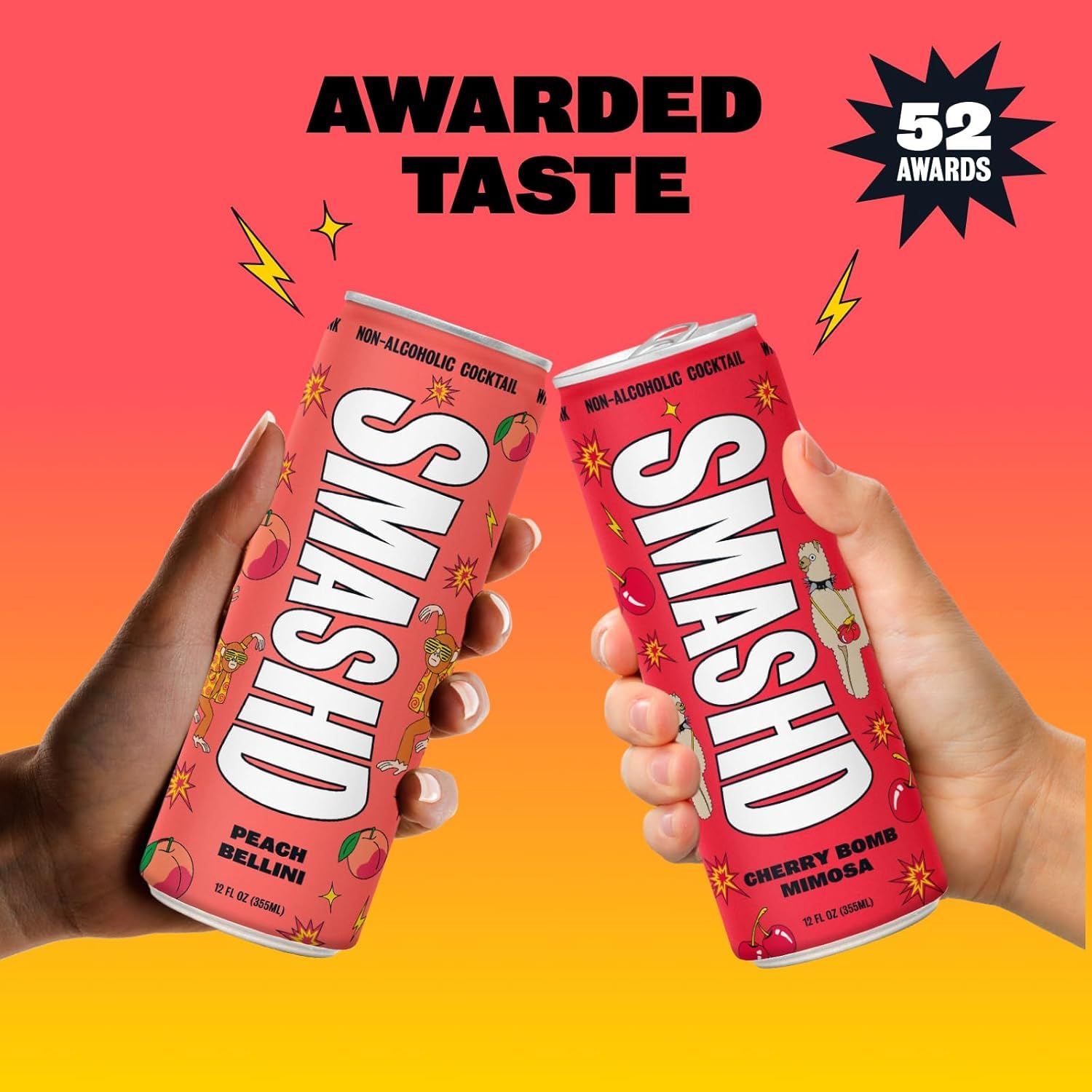SMASHD Party All Day Non-Alcoholic Cocktail Variety Pack, 8 x 12 fl oz Cans | Ready-to-Drink Mocktails | Low Calorie, Low Sugar, Low Carb | 45 Calories per Can | Gluten Free with Electrolytes