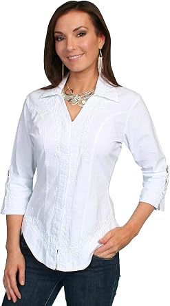 Scully Women's Black Floral 3/4 Sleeve Blouse XS