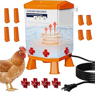 Nexum Heated Chicken Waterer - 2 Gallon Winter-Proof Poultry Drinker with Nipples and Stand, Auto Thermostat for Chickens, Ducks & Quail - Freeze-Resistant, Easy Fill (Orange, 2 Gallon)