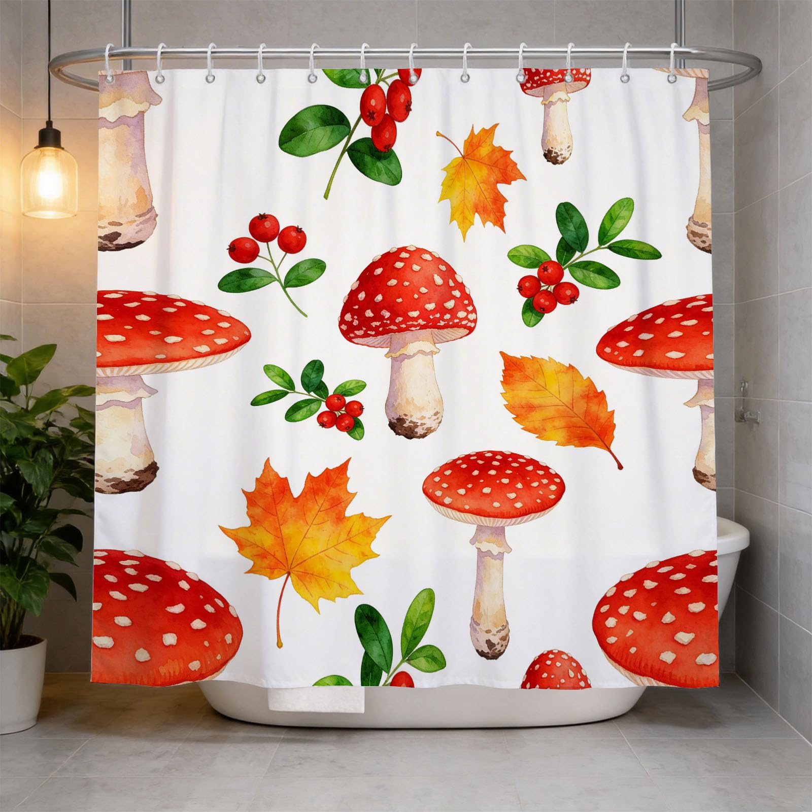 Hongduo 3D Cartoon Mushroom Shower Curtain for Stalls Bathtubs Autumn Elements Bathroom Decor Shower Curtain Set Polyester Fabric Waterproof 180x180cm/71X71 Inch with Hooks