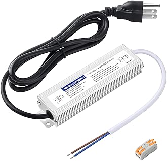 LED Driver 60 Watts Waterproof IP67, 12V DC Power Supply 5A, Power Transformer 120V AC to 12V DC Converter, with 3-Prong Plug and 4.9 Feet Cable - Ideal Power Supply for LED Strips and Lights