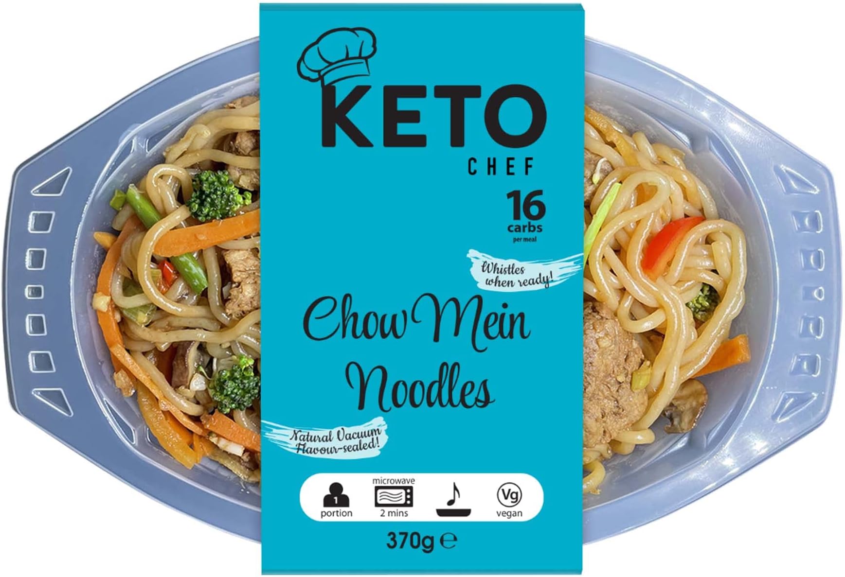 Keto Chef Chow Mein Noodles - Free-From, Suitable for Vegan & Low Calorie, High in Protein, Instant Lo Mein Chilled Meals, Contains Zero Sugar, Microwavable Meal | Ready to Eat 370g(Pack of 4)