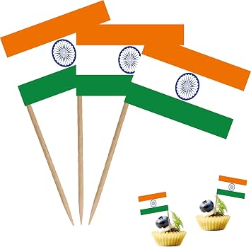 India Toothpick Flag Indian National Small Mini Cocktail Fruit Cupcakes Toppers Food Stick Flags Decorations,100 Pack