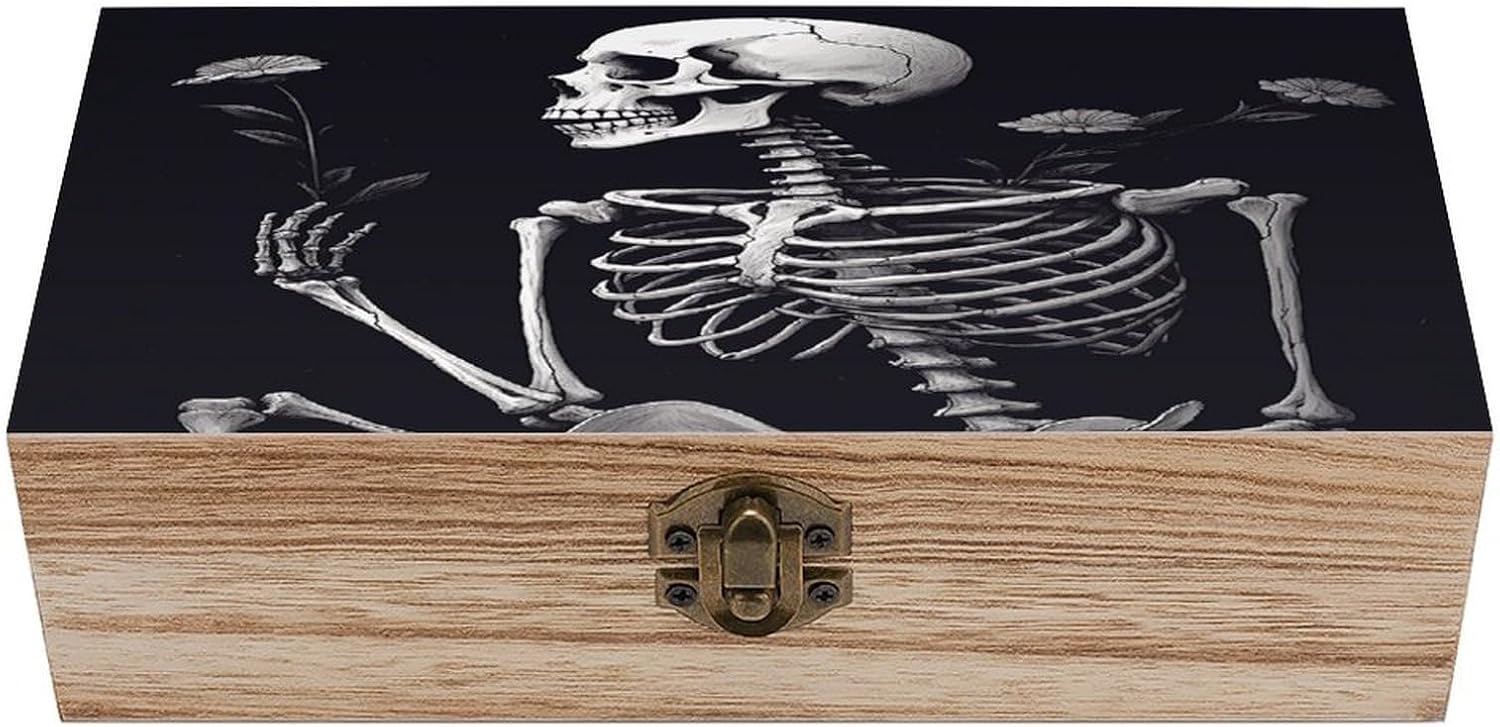 Aesthetic Skeleton Wooden Storage Box 7.9" X 3.9" X 2.3"