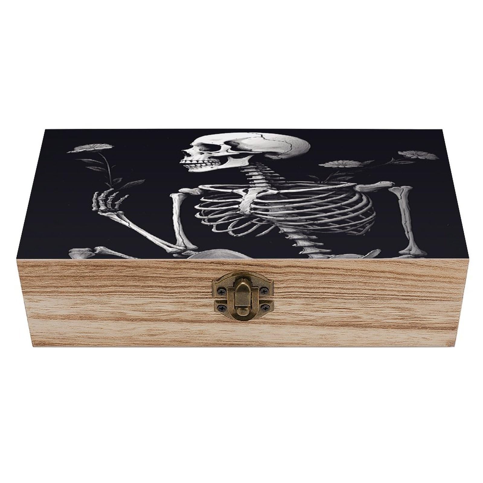 VstaDank Aesthetic Skeleton Wooden Storage Box Wooden Keepsake Box with A Hinged Lid Fashion Memory Treasure Boxes Decorative Jewelry Case for Crafts Photo Home Decor Wood Gift Box