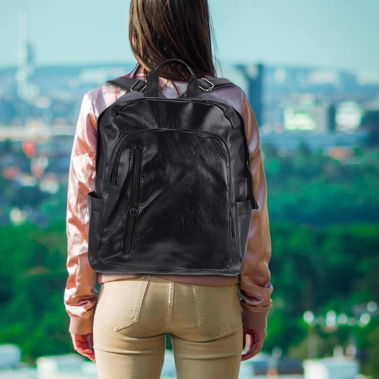 NUOBESTY Fashion PU Leather Anti Theft Backpack for Women Large Capacity