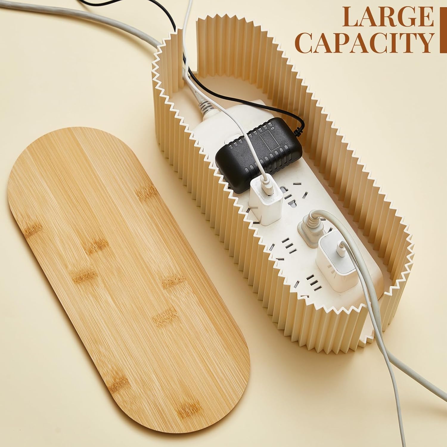 Marsui 2 Pcs Beige Cable Management Organizer Box for Hiding Wires, Home Office Desk Floor Cord Organizer, 11.8 x 5.1 x 4.3 Inch Cord Strip Protect Holder Wire Storage