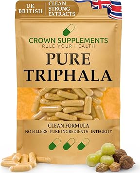 Pure Triphala Capsules | Quality Clean Supplements | Body Tonic Cleansing & Detoxifying Digestive System | Crown Supplements UK 270 Capsules
