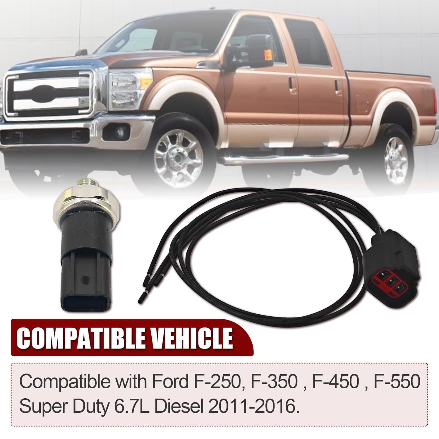 BC3Z-9S599-C Diesel Fuel Pressure Sensor w/Repair Pigtail Compatible with Ford F-250, F-350, F-450, F-550 2011-2016 Super Duty 6.7L Diesel Replace# BC3Z9S599C BC3Z9S599B BC3Z9S599A