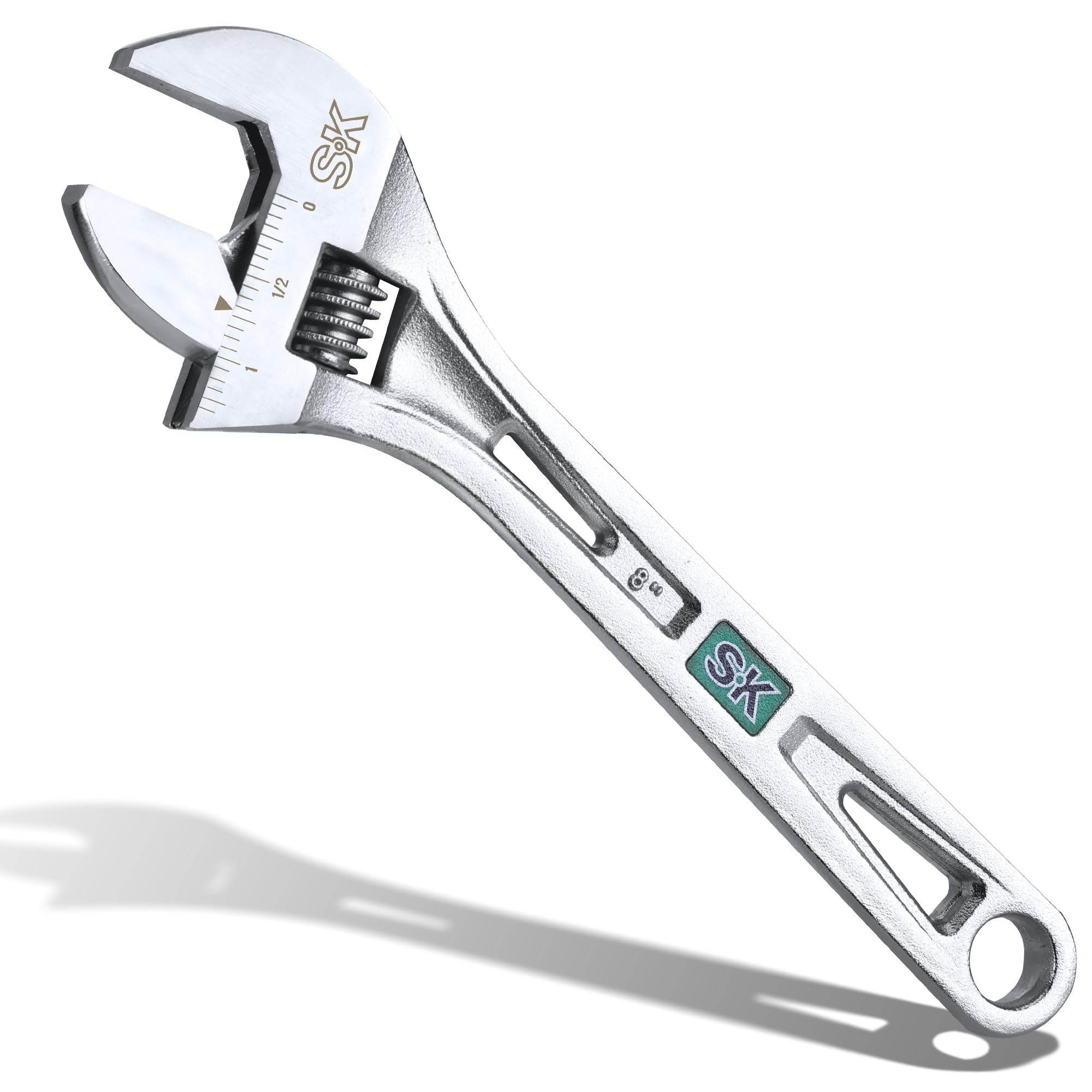 SK Llave ajustable de 8 pulgadas, capacidad de mandíbula de 1 pulgada, acero Cr-V, básculas SAE y métricas