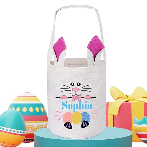 Touber Cestas de Pascua personalizadas para niños, ideas de cesta de conejo de Pascua, regalos de Pascua para cestas de Pascua con nombre, cesta de