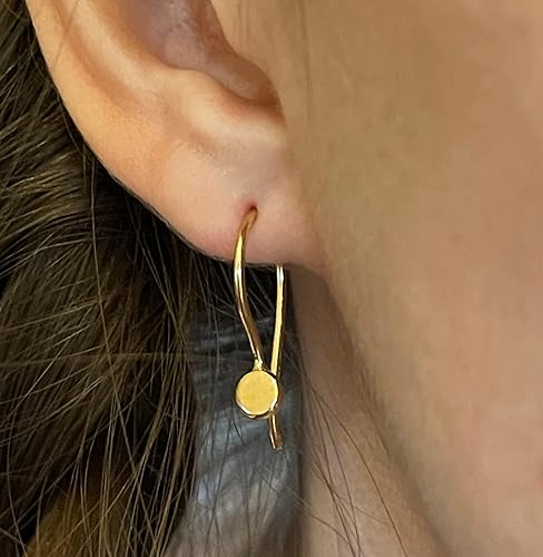 Miniatura 2 de Solid Gold Circle Disc Dangle Earrings, Small Simple Gold Earrings, Real 14k Gold Earrings, Dainty, Minimalist Round Flat Drop Earrings, Everyday