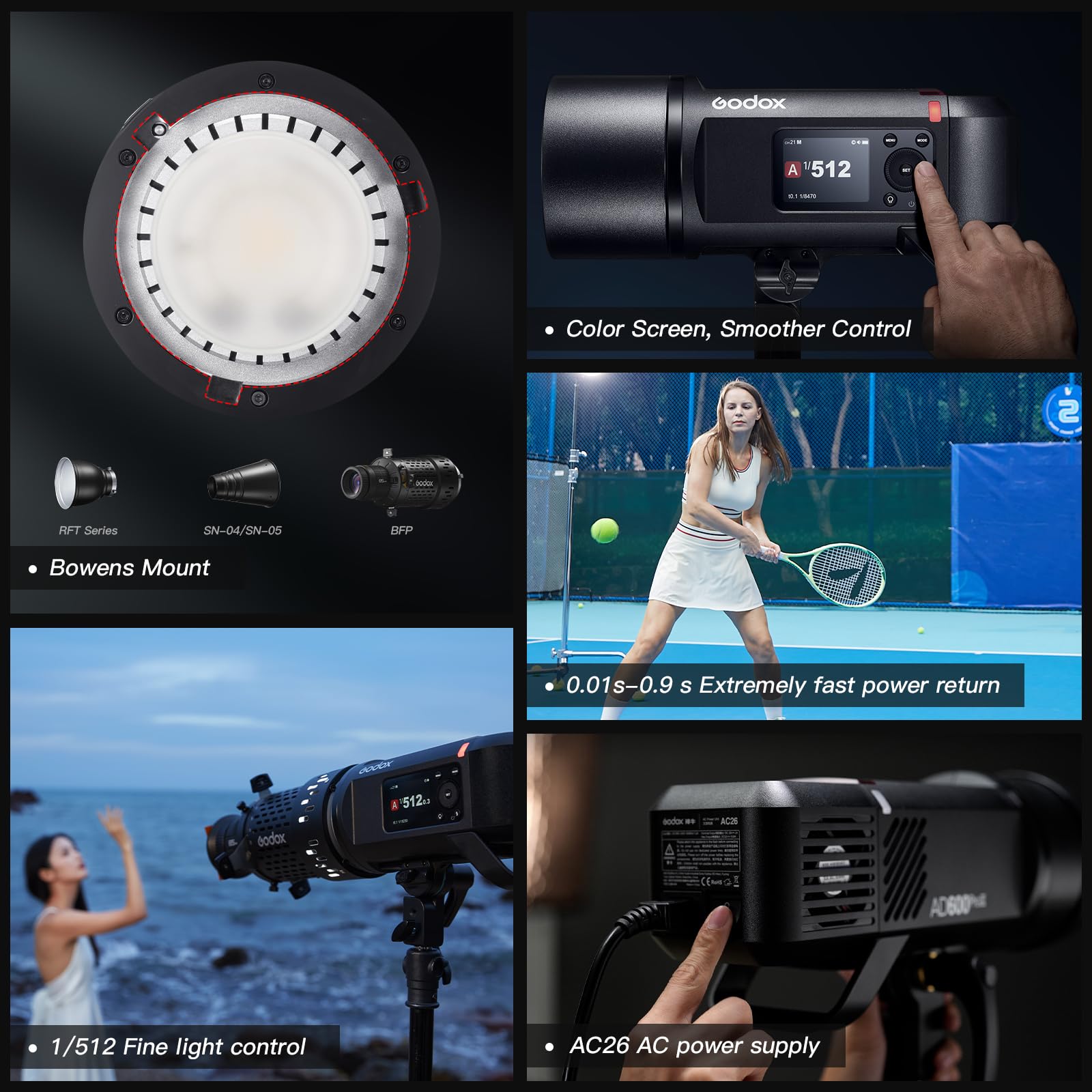 Godox AD600Pro II Lumière stroboscopique d'extérieur 600Ws 2.4 GHz sans Fil TTL Flash Speedlite Ecran TFT pour Le contrôle embarqué Puissante Batterie Li-ION 1/8000s HSS 0.01-0.9s Temps de Recyclage
