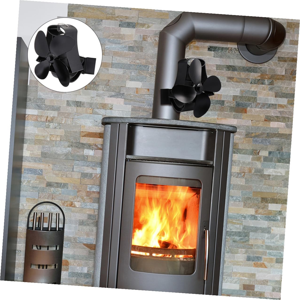 Thermal Power Fireplace Stove Fan with 4-blade Heat-powered Design, Black High-temperature Magnet Eco-friendly Fan for Wood Burning Stoves and Fireplaces