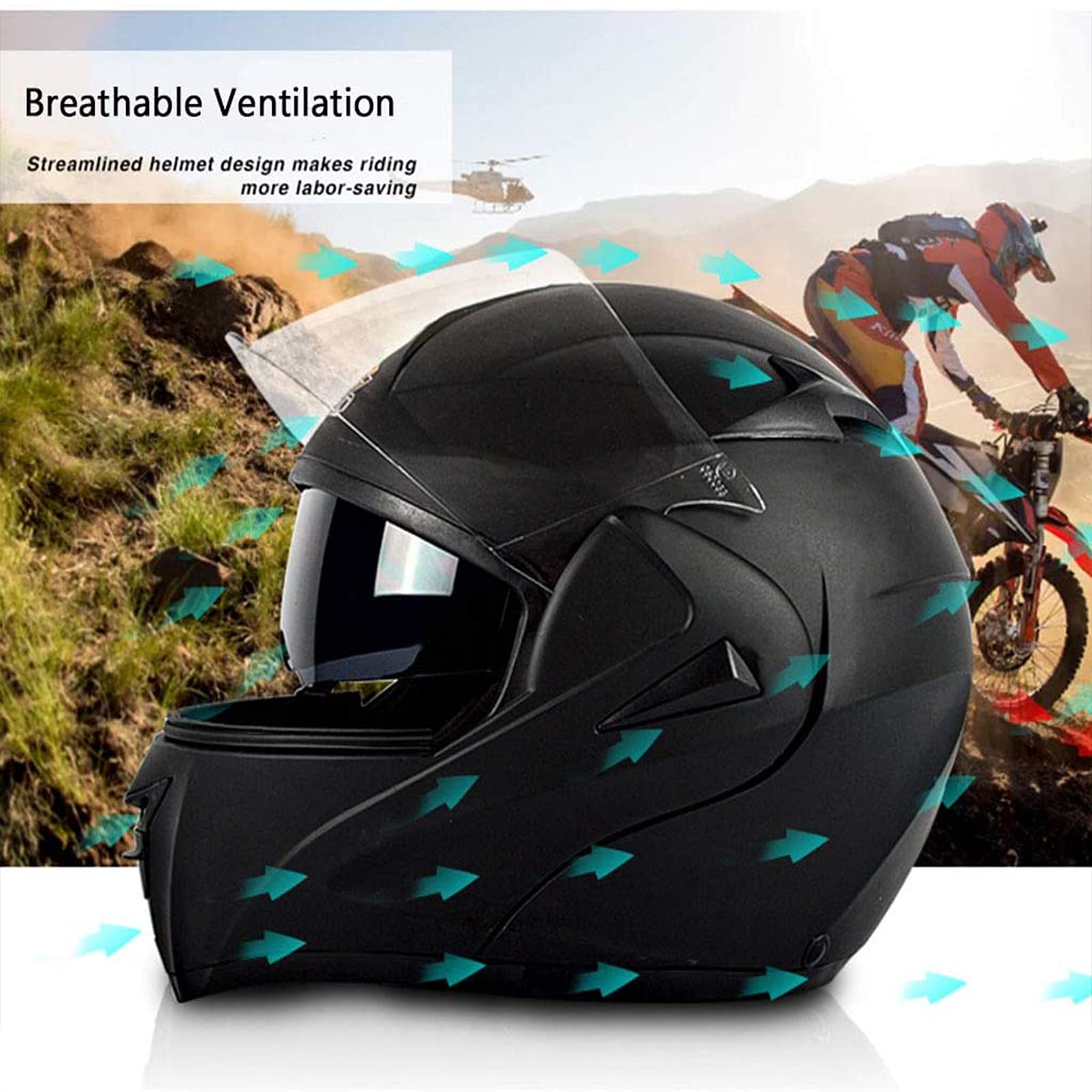 Casco moto bluetooth anti-appannamento doppia visiera casco integrale modulare moto locomotiva casco sicurezza apribile, omologato ECE nero lucido nero opaco (55-62 cm),C,M