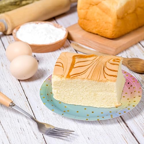 Miniatura 5 de EVYIENEN 50 platos de papel coloridos y dorados, 7 pulgadas, de papel de aluminio metálico con lunares, desechables, platos de fiesta de postre para