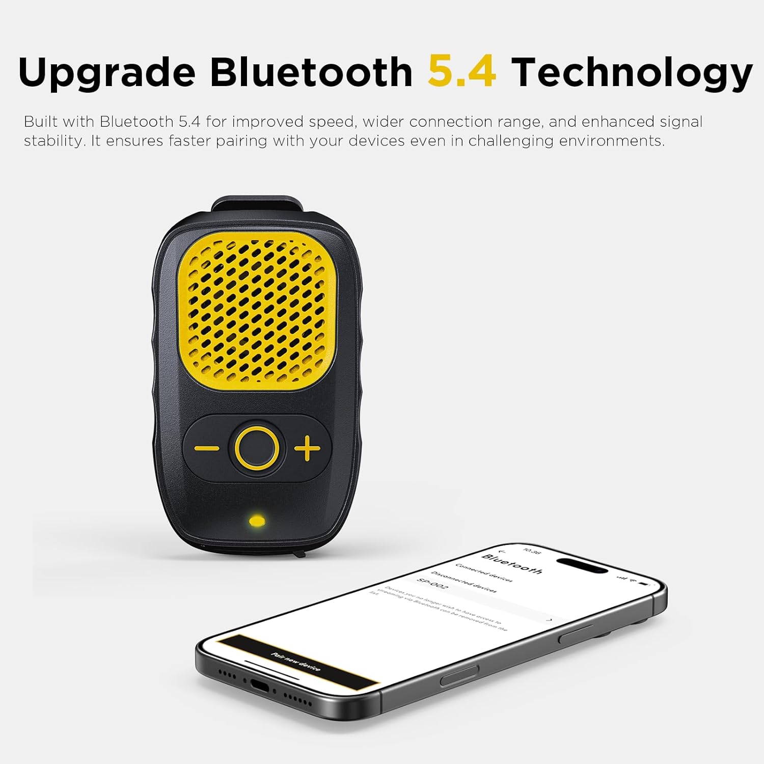 Wearable Bluetooth Speaker, 30H Working Time Clip-On Wireless Jobsite Pro Water-Resistant Portable Speaker, Built-in Mic for Hands-Free Music and Calls (Yellow) - Image 3