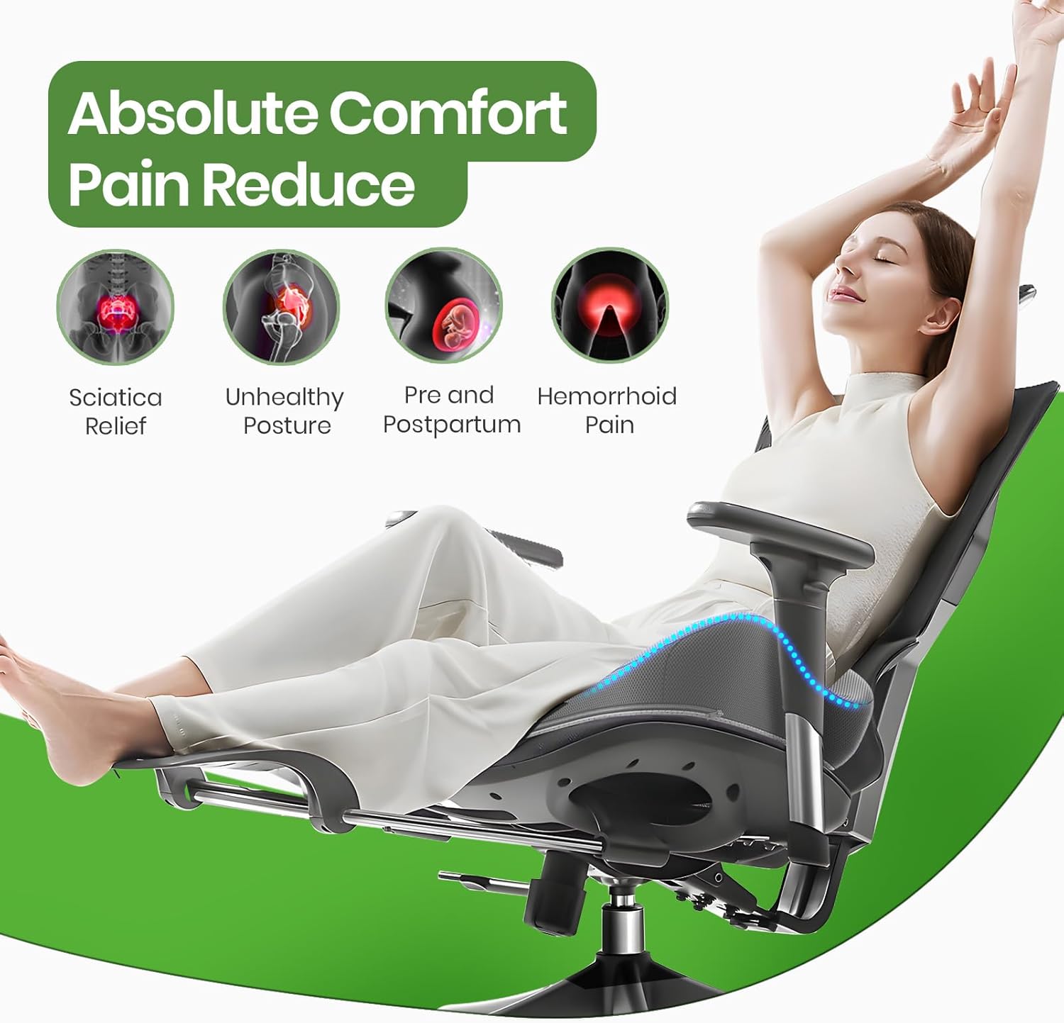 a-pce ergonomic seat cushion -large memory foam cushion for office chair- sciatica & lower back & coccyx pain relief - car seat cushions for driving seat cushion, grey grey 48*41*11cm