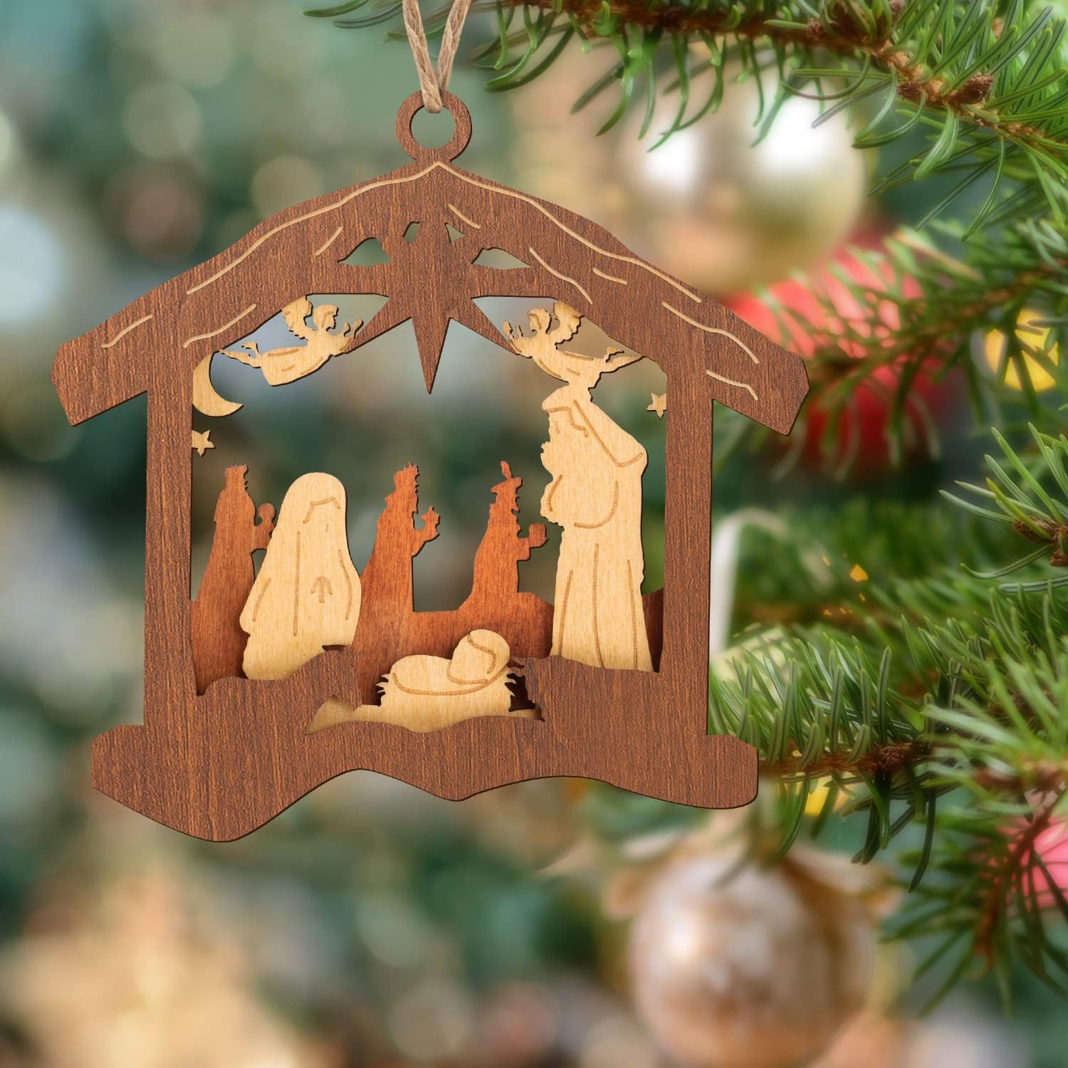 Creawoo Nativity Christmas Tree Ornaments, Navity Scene Decorations, Wooden Hanging Ornaments, Religious Inspirational Gift for Christian, Friends and Family, Celebrate The Birth of Jesus 2025 - Image 2
