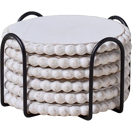 GENMOUS Farmhouse Wooden Bead Coasters: Rustic Charm for Modern House Decor