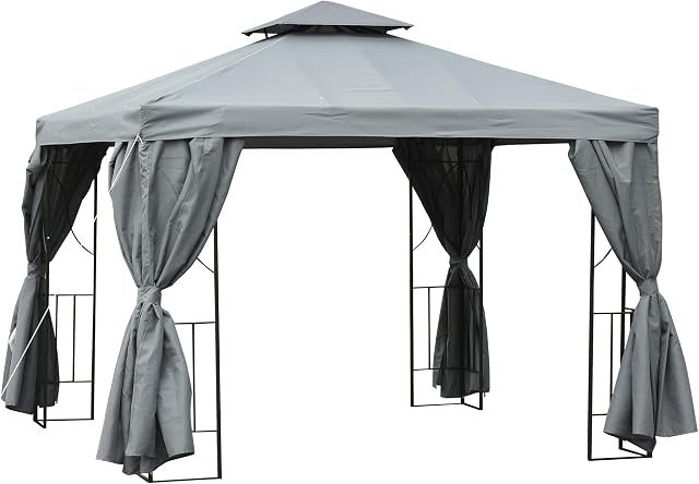 Outsunny 3 x 3 m Garden Metal Gazebo Marquee Patio Wedding Party Tent Canopy Shelter with Pavilion Sidewalls (Dark Grey)
