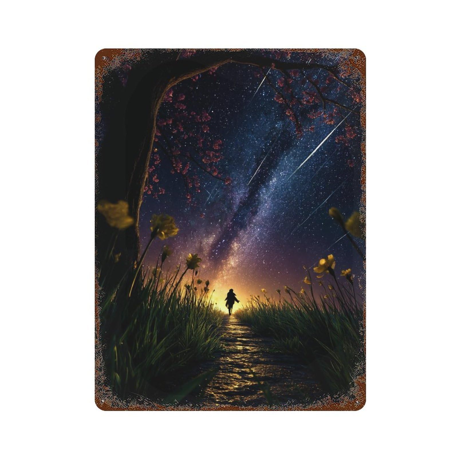 Starry Night Pathway -1 Decorative Tin Sign 15.7"x11.8", for Garage, Bar And Workshop Decor, Novelty Wall Decor