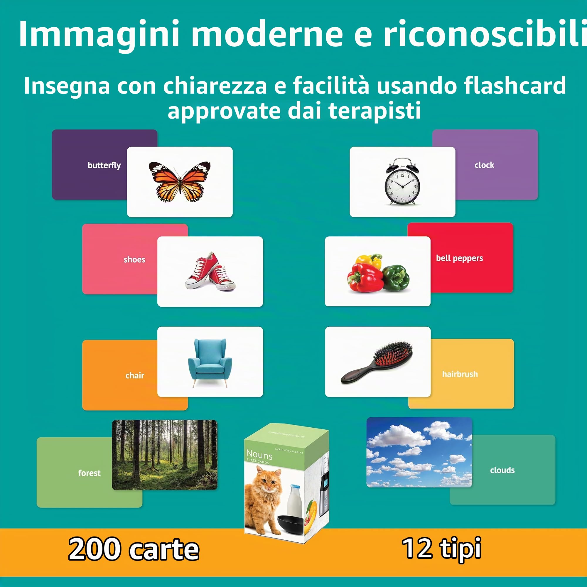 Flash Card sui Nomi. 200 Schede Fotografiche sul Linguaggio. Materiali per logopedia, materiali ESL.