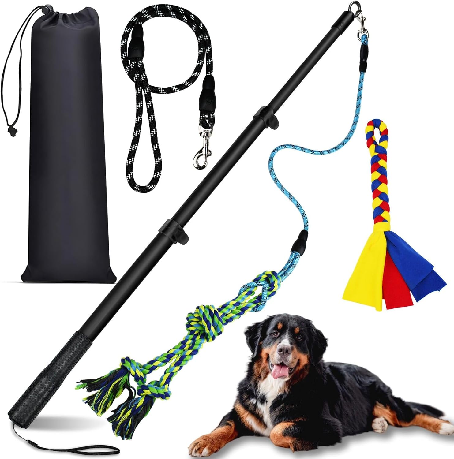 Flirt Pole for Dogs Heavy Duty,Dog Teaser Pole Tether Tug Outdoor Dog Toy,Tug of War Dog Toy for Self Play Interactive Pull Toy for Park,Yard, Lawn Rope Toys for Medium and Large Dogs