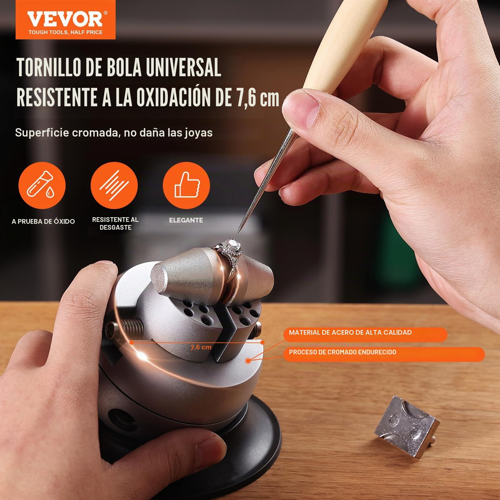 VEVOR Tornillo de Banco de Bolas de Grabado 78 mm Base Giratoria de 360° Mandíbula Ajustable con 30 Accesorios, Herramienta de Ajuste de Grabado para Joyería, Fabricación de Joyas de Precisión