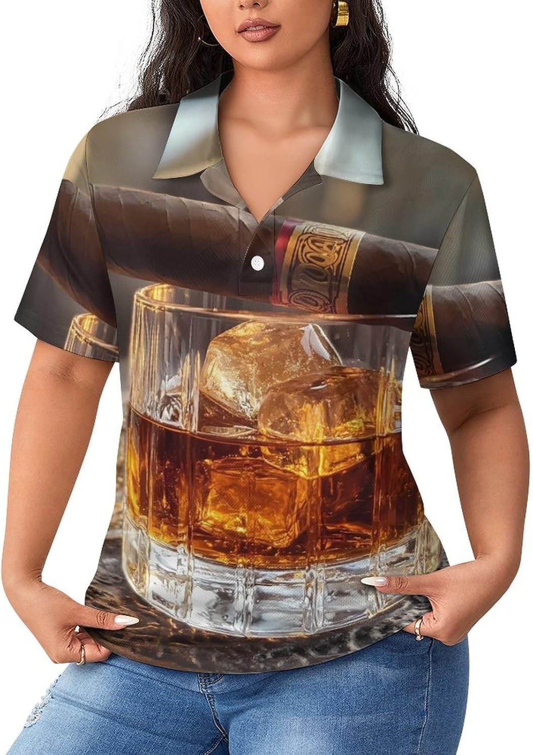 Cigar and Whiskey Wine Women's Golf Polo Shirts Short Sleeve Quick Dry Tennis Tops Casual Work Blouses
