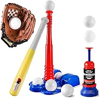 Vista 1 de Juego de pelota para niños, juegos de pelota en T para niños pequeños de 1 a 3 años, juguetes de béisbol con 6 bolas/guante/máquina