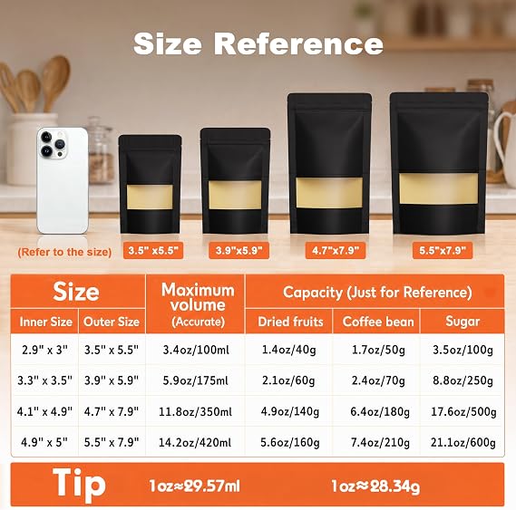 FireKylin 100 Pcs Resealable Bags, Paper Stand Up Pouches Bags with Matte Window for Small Businness, Zipper & Heat Sealable Treat Bags for Packaging(Inner Size 2.9 x 3; Outer Size 3.5 x 5.5)