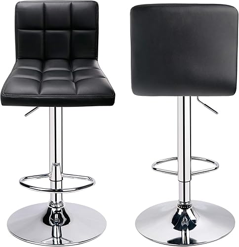 Miniatura 38 de Taburetes de bar de leopardo, moderno taburete giratorio ajustable de piel sintética con respaldo, juego de 2 (gris) Gris,Negro -,Caqui,Blanco,gris