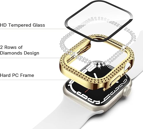 Miniatura 2 de HANKN Funda brillante para Apple Watch Series 654SE  Protector de pantalla de vidrio templado de 1.732 pulgadas, policarbonato duro a prueba de