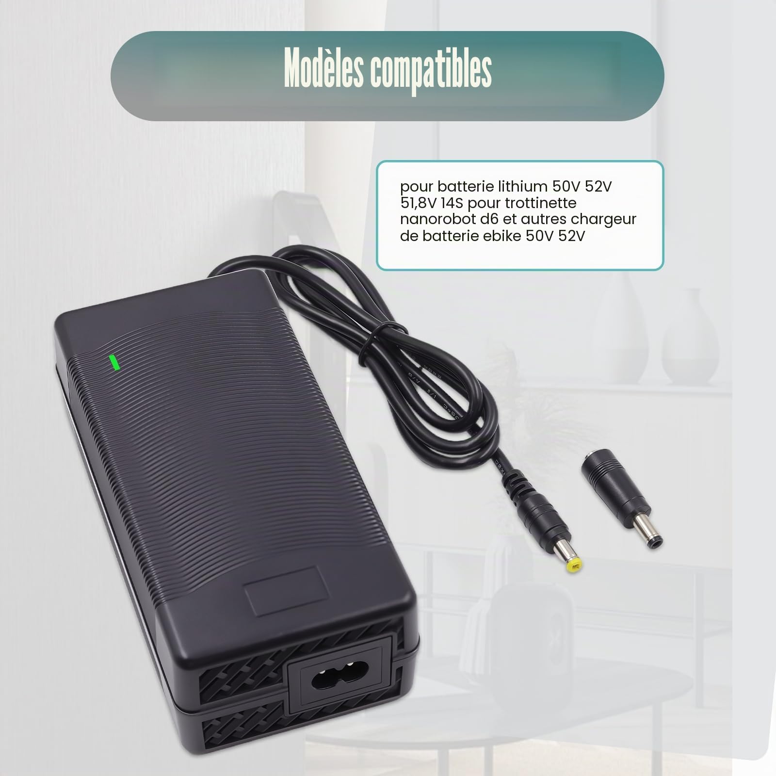 Chargeur rapide 58,8 V 3 A/2 A pour scooter électrique et vélo 5,5 mm, convient pour batterie au lithium 50 V 52 V 51,8 V 14S pour scooter Nanrobot D6 et plus 50 V 52 V